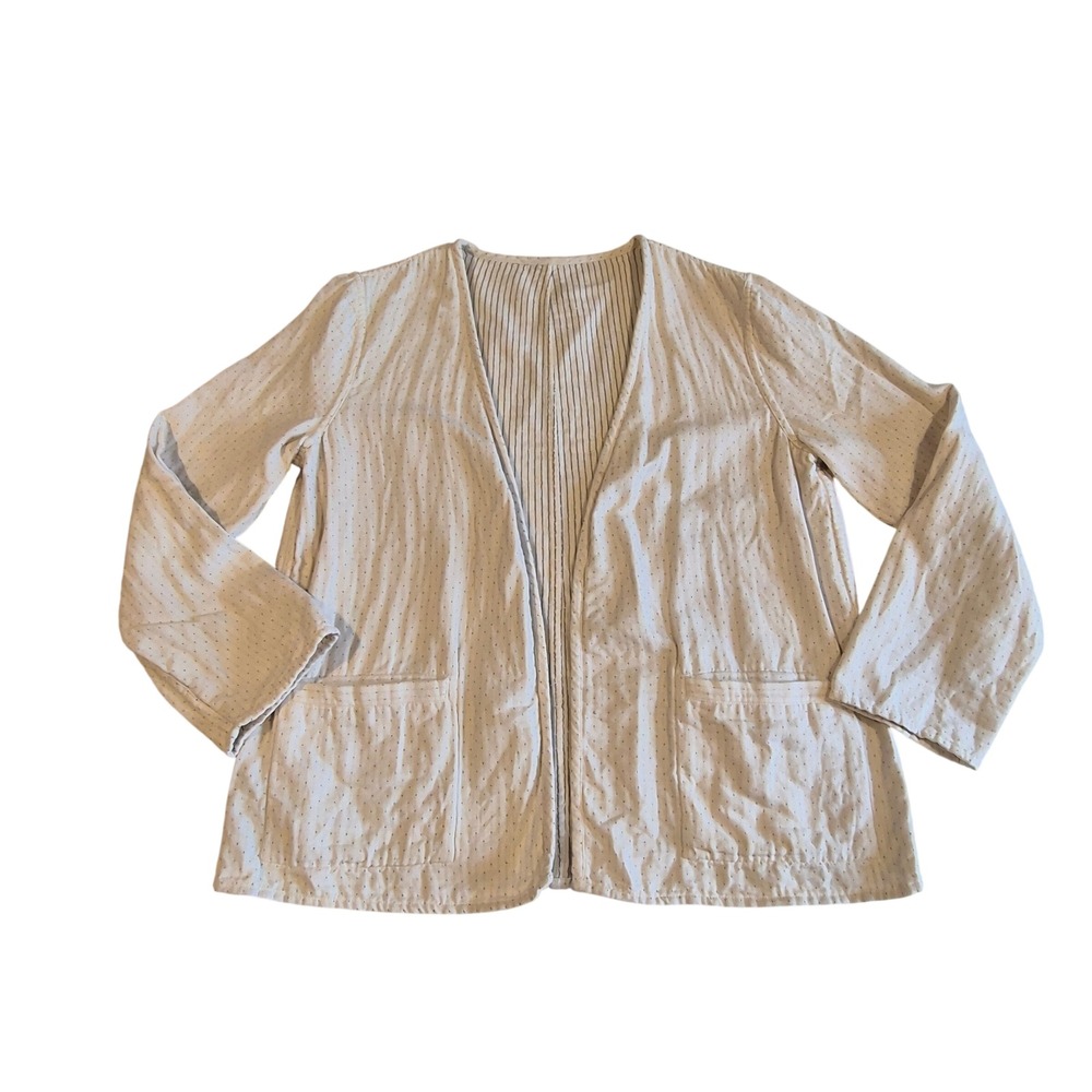 Reversible Double Cotton Gauze Kimono Jacket • Stripe & Pin Dot Boho Cardigan M